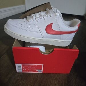 Nike Red and White Court Sneakers